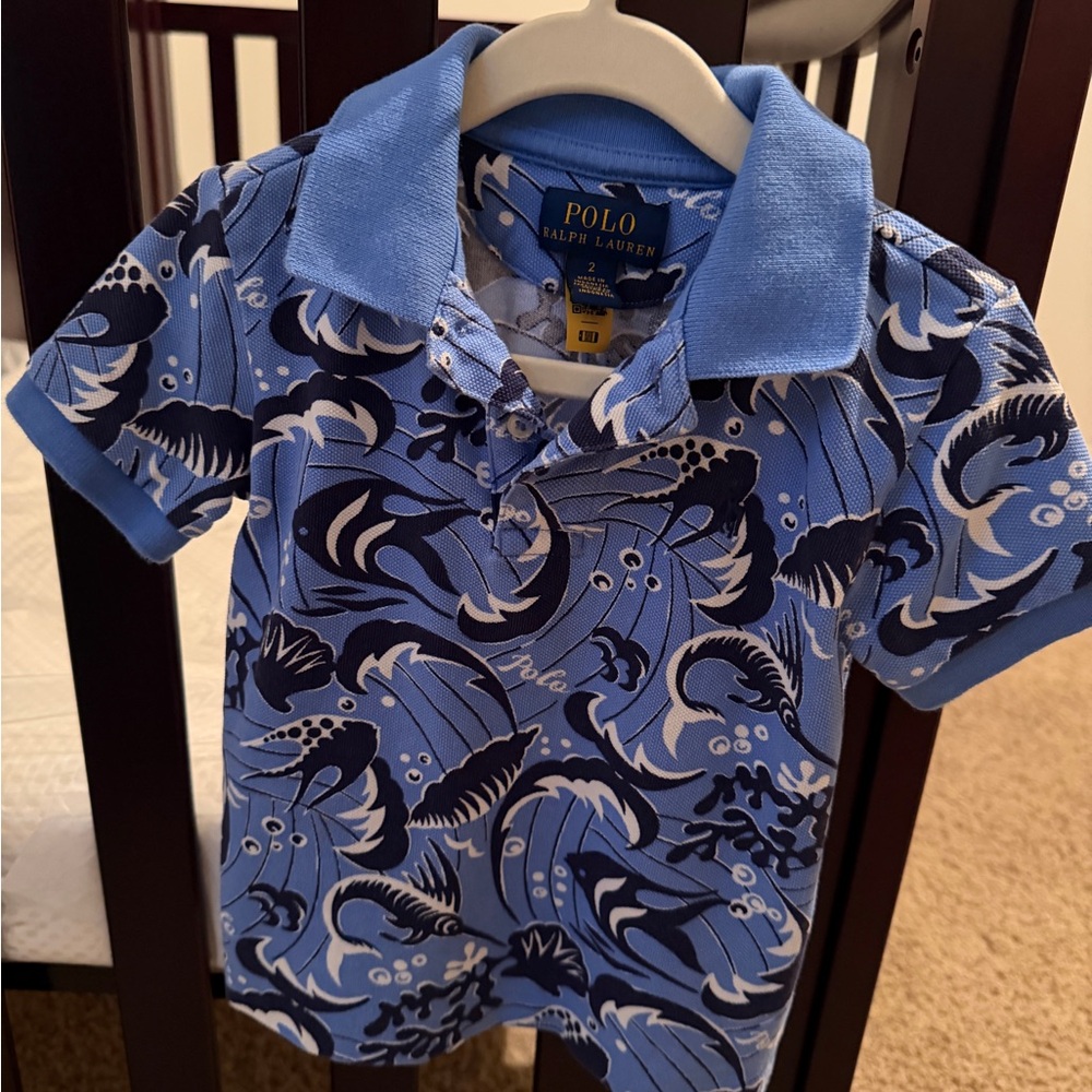 Polo by Ralph Lauren Light Blue & Navy Wave Print Polo for Kids